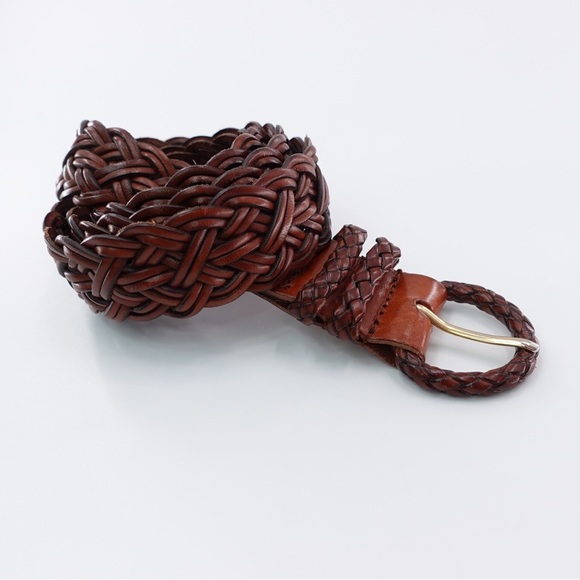 Talbots 1.25” Brown Genuine Leather Woven Braided Belt Sz M Neutral Minimalist - Picture 1 of 12